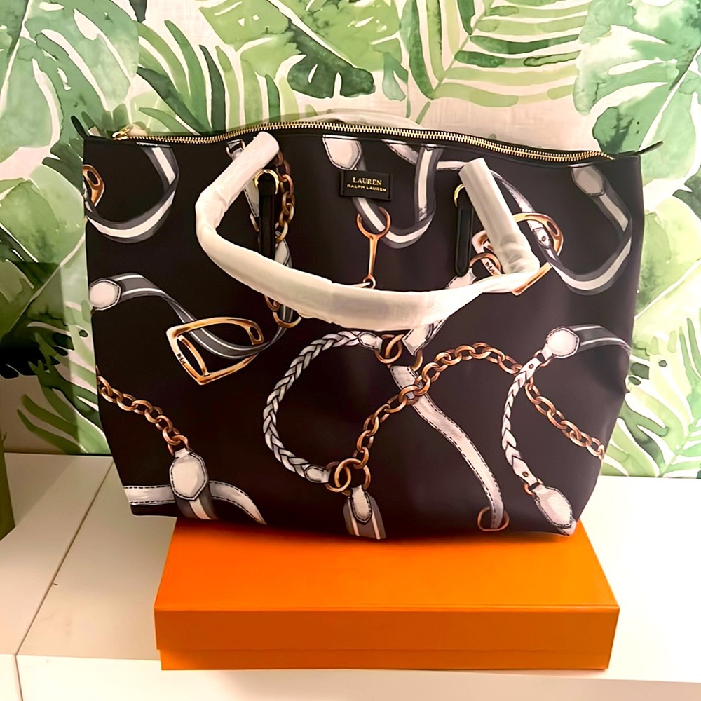 BRAND NEW Ralph Lauren canvas tote with zipped top!